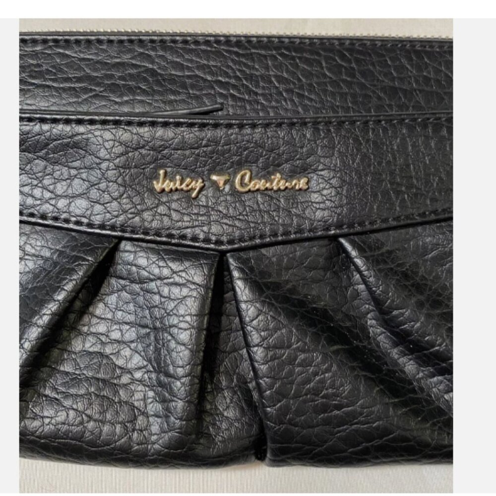 Juicy Couture Black Pebbled Leather Wristlet Small Clutch Purse - Picture 6 of 7